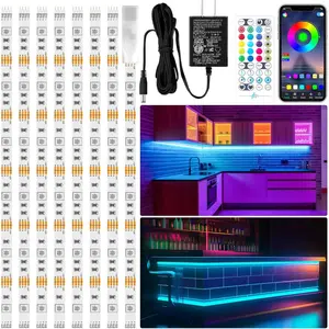 8 count RGB Under Cabinet Lights Kit, App and Remote Control Led Strip Lights,  Sync Color Changing Led Lights, Plug in Light for Cabinet, Counter, Shelf, Bookcase, 13ft
