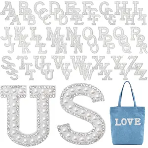 78 count  Letter Patches  Iron on Letter Patches Rhinestone A-Z  English Rhinestone Alphabet Glitter  Letter Patches Repair Embroidered Sew on Appliques(White)