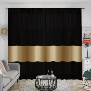 2 pieces, modern black gold striped elegant printed curtains, pole pocket style, semi sunshade polyester fiber, suitable for home living room, bedroom, balcony, kitchen, study and shower room window decoration, anti privacy, easy to clean.