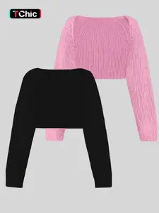 Women's Solid Color Raglan Sleeve Crop Shrug Cardigan, Casual Long Sleeve Open Front Knitwear for Spring & Fall, Fashion Women's Knit Clothing for Daily Wear