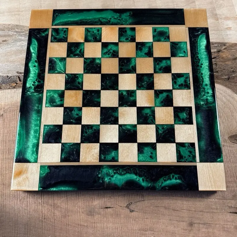 Jungle Green Black Onyx Maple Wood Chess Board (INCLUDES GLASS PIECES)