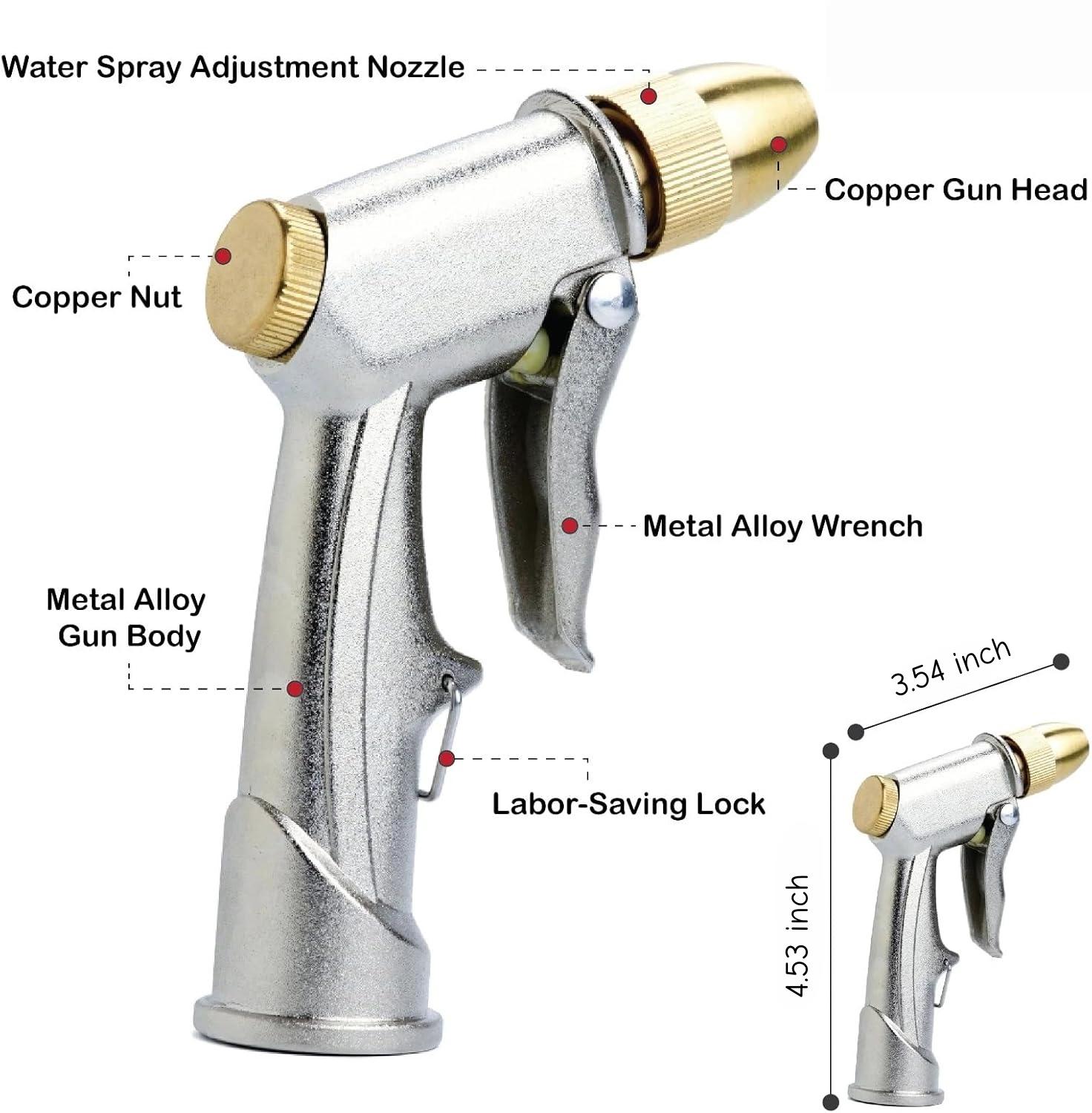 Heavy Duty High Pressure Hose Nozzle 100% Metal Brass Head Water Spray Gun for Garden Lawn Car Washing Outdoor Power Washer Commercial Chemical Sprayer Attachment Stainless Steel Flexible