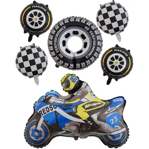 Race Car Balloons Wheel Motorcycle Balloon Black and White Checkered Balloons for Hot Wheels Racing Theme Birthday Party Decorations