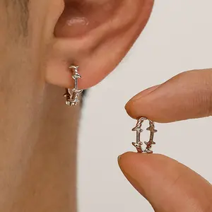 US-LUX - Punk Silver Color Thorns Hoops Earrings for Women Men Teens Ear Buckle New Fashion Trendy Party Jewelry Aesthetic Accessories