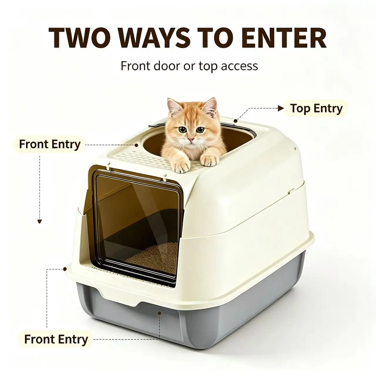 Breathable Plastic Top-Entry Cat Litter Box with Odor Lock Doors, Paw Print Lid, Anti-Pinch Design, Non-Stick Bottom, Easy Setup, Mess-Preventing Indoor Pet Supply for Kitties, Prevents Messes