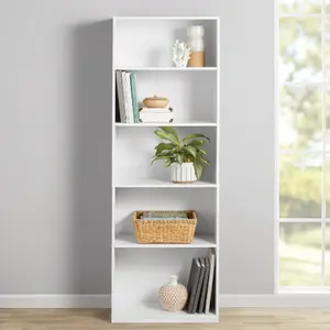 Mainstays 5-Shelf Bookcase with Adjustable Shelves, White
