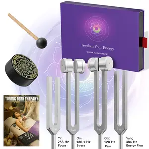 Tuning Forks for Healing Set (128Hz, 136.1Hz,256Hz, 384Hz) - Weighted & Unweighted Tuning Forks with a Rubber Mallet - Chakra Sound Therapy Instruments with a Exquisite gift box , Healing Gifts for Women & Men