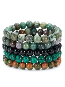 5PCS Semi-Precious Gemstone Bracelet - Healing Crystal Stone Beaded Bracelets for Women Men Round Beaded Stretch Bracelets Unisex Yoga Bracelets