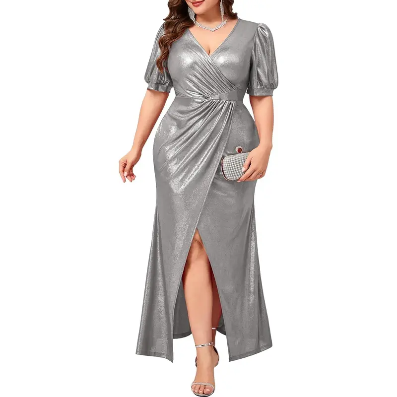 silver formal plus size dress Esthela Formal Dress. Mexican Artisanal Flower Dress. Formal Maxi Dress.  Latina Style main image 0