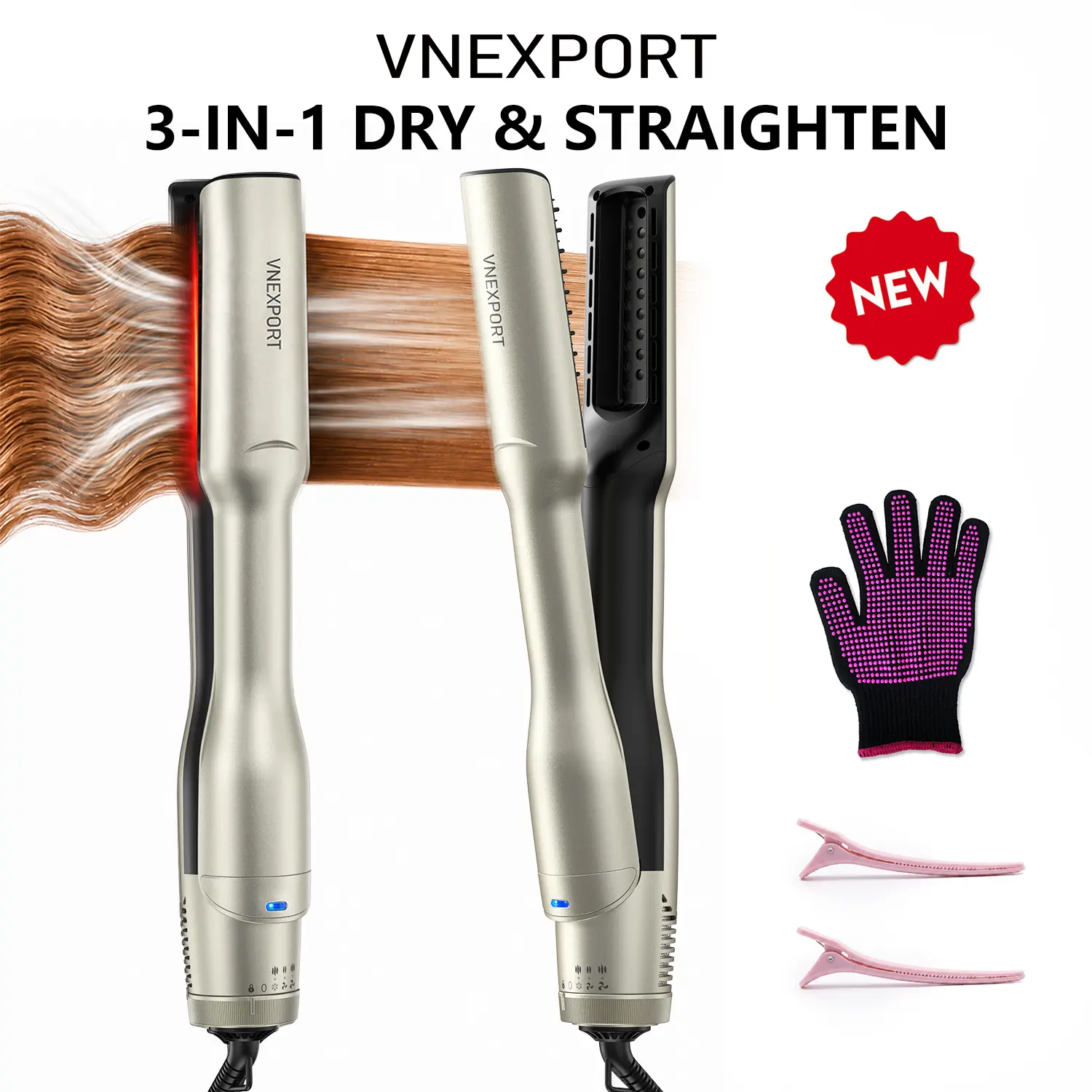 3rd Gen Wet to Dry Hair dryer & Straightener, 3-in-1 Hair Dryer Brush, One-Step Hot Air Styler for Fast Drying & Sleek Styling, VNEXPORT SD-919, Hair Styler, Thermal Brush Straightener