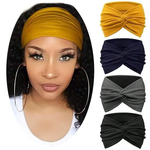 Solid Color Wide Band Hairbands High Stretch SweatAbsorbing Hair Band Fashion Hair Accessories for Women &Girls in Multiple Colors
