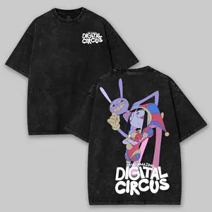 The Amazing Digital Circus Pomni x Jax Menswear Gift for anime fans Top Apparel Classic Seamless Simple designer shirts Men's Regular Fit Floral Print Tee Cotton Fabric Black Casual graphic tee