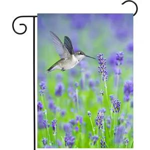 Tropical Summer Spring Hummingbird Bird In Purple Lavender Floral Flowers Garden Yard Flag 12 x 18 Inch, Double Sided Outdoor Decorative Welcome flags Banners for Home House Lawn Patio