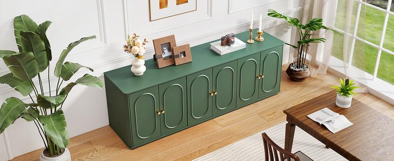 Giratree 63'' Fluted Sideboard Buffet Cabinet with 6 Doors, Modern Wooden Accent Storage Credenza Console Table for Kitchen, Dining Room, Living Room, or Entryway, Adjustable Shelves and Fluted Wave Design