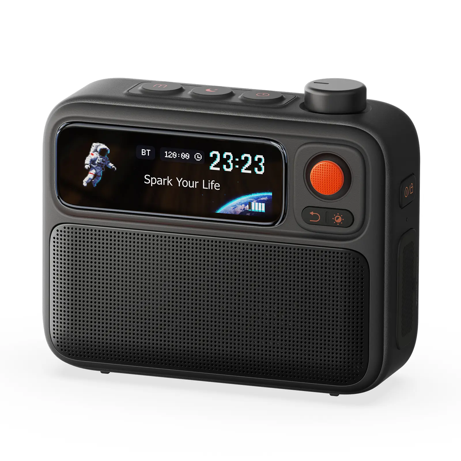 FlowToo Portable Bluetooth Speaker with Smart Pixel Display, 10W Deep Bass Audio, White Noise Sound Machine, Alarm Clock, Desk Speaker for Bedroom, Dorm, Office, Gifts