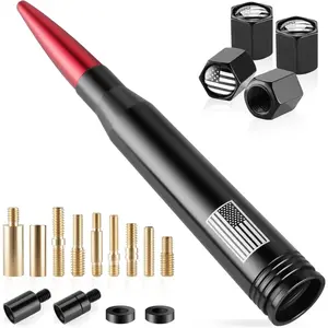 American Flag Car Antenna for Truck with Valve Stem Caps - Universal Compatible with Ford, Dodge, Chevrolet, GMC, Jeep, Toyota Truck Car Accessories, Heavy Duty Pickup Trucks Accessories - Red