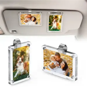 2-Pack Magnetic Car Sun Visor Photo Clips - Transparent Acrylic Display, Suitable for Family and Pet Photos, Easy-to-Install Design, Warm Driver Gift, Durable and Stylish Car Accessories, Car Sun Visors, Vehicle Accessories, Stylish Clip Design
