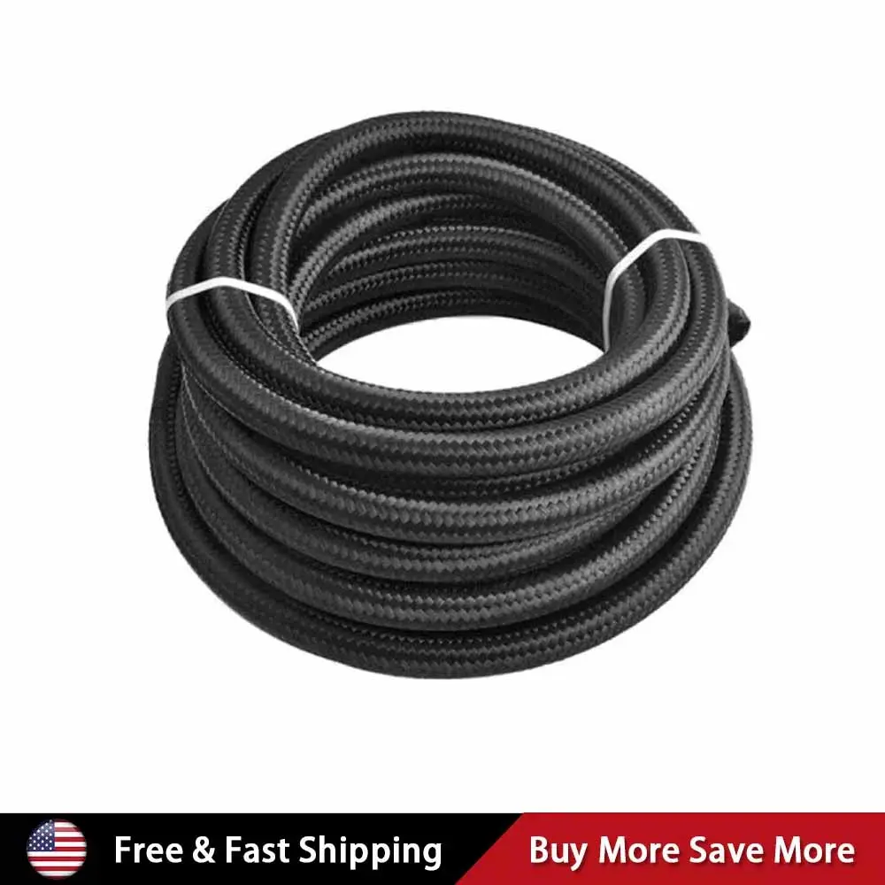 6AN 20ft Double Braided Fuel Line, Nylon Stainless Steel Construction, Works for Fuel, Diesel, Coolant, Hydraulic Fluid & Oil Cooling Systems