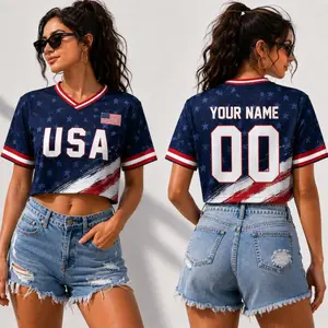 Custom America Crop Jersey, Personalized America Soccer Shirt, Women's Flag Crop Top, Custom Name Number Football Tee