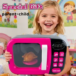 Kids’ Mini Microwave Playset for Ages 18M+ – Kitchen Pretend Play Set – Interactive Kitchen Toy with Lights & Sounds – Includes Play Food & Accessories: Burger, Roast Chicken, Plate, Knife, Fork & Cup – Cooking Toy