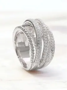 Elegant Rhinestone Decorated Ring, Multi-layered Wrap Cross Design Ring, Double Layered Ring, Statement Multi Ring, Elegant Exaggerated Ring, Elegant Glittering Ring, Fashion Accessories for Women, Trendy Accessories for Party and Daily Life