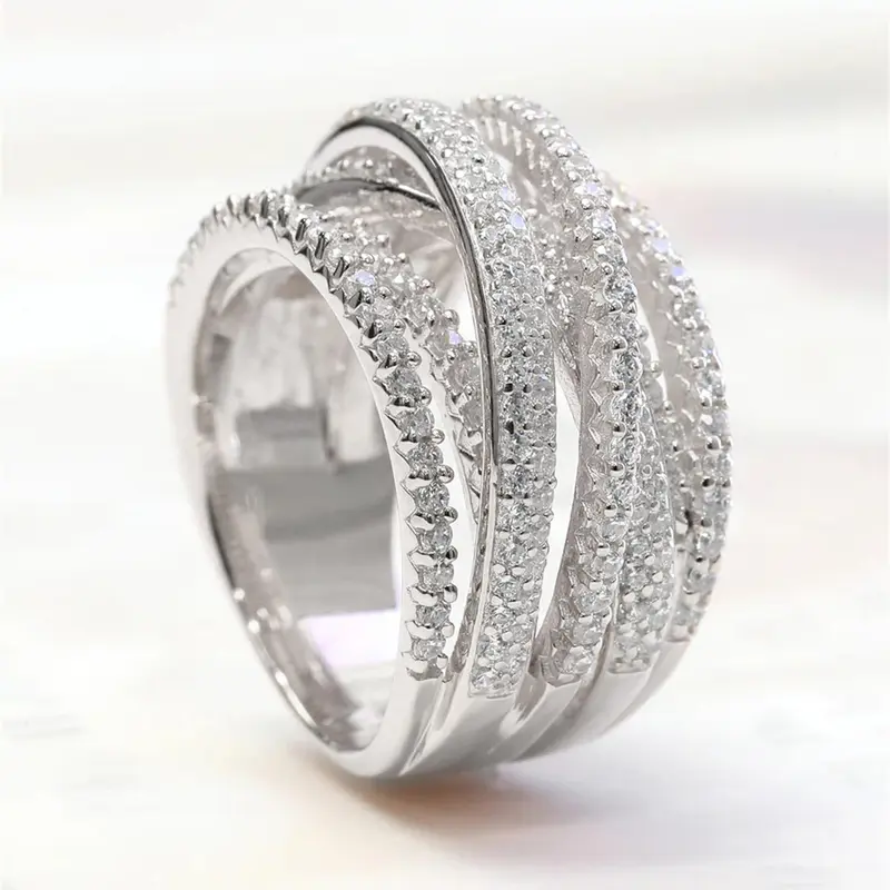 Elegant Rhinestone Decorated Ring, Multi-layered Wrap Cross Design Ring, Statement Multi Ring, Exaggerated Ring, Glittering Ring, Fashionable Jewelry, Fashion Accessories for Women, Trendy Accessories for Party and Daily Life, Beautiful Rings