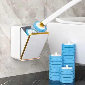 Disposable Toilet Brush Wand Set with Holder – 6 Replaceable No-Touch Sponge Refills, Hygienic Quick-Release Toilet Bowl Cleaner, Deep Clean for Rim & Corners, Compact Wall-Mount Bathroom Storage