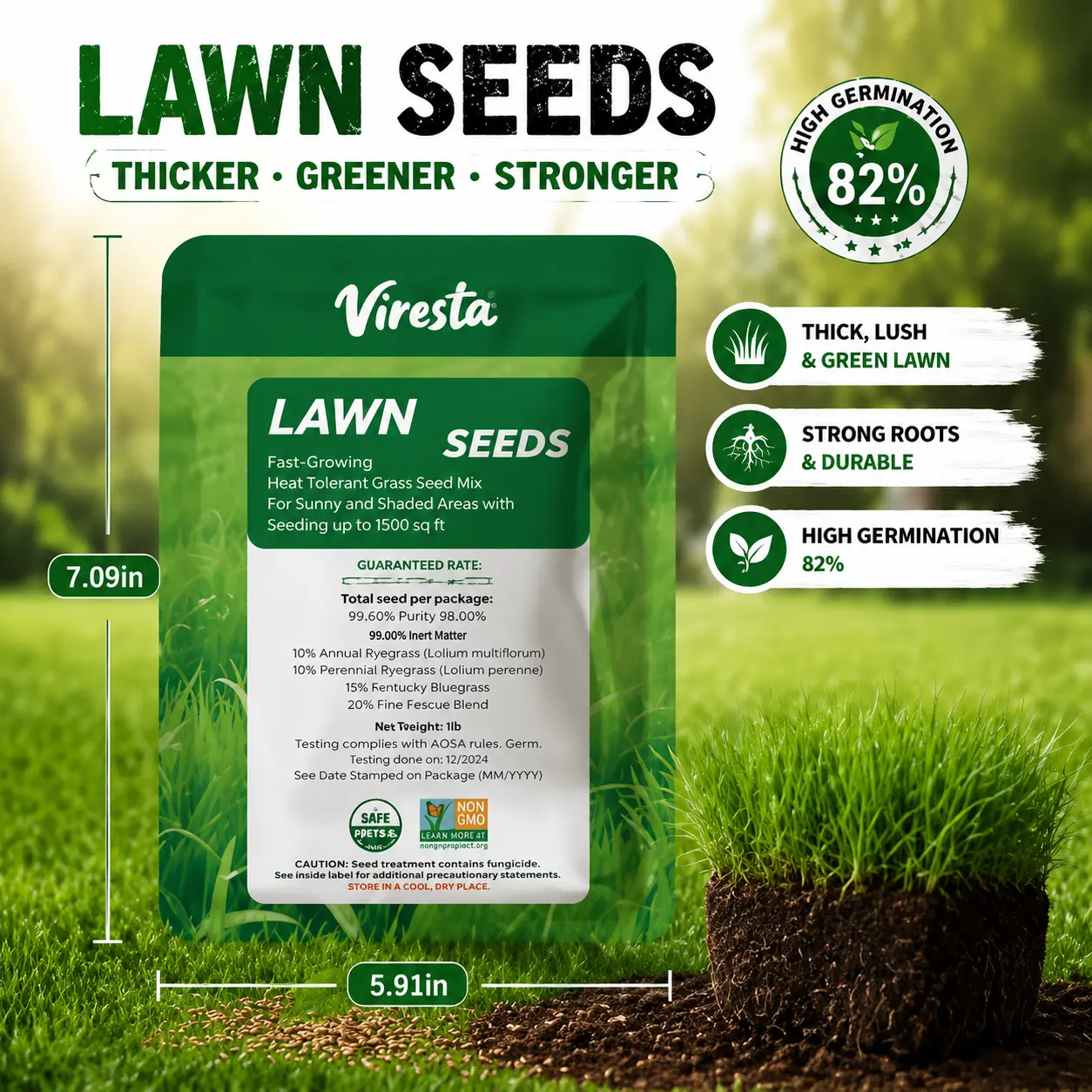 Grass Seed and Shade Grass, Grows quickly andwithstands all seasons, perfect for high-quality turf andgolf courses, High Germination Grass Seeds Grown in USA