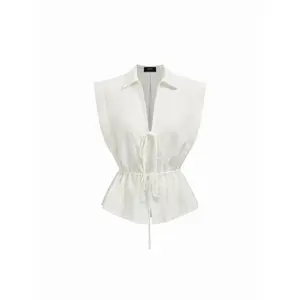 Cider Linen-blend Collar Drawstring Sleeveless Blouse SwimWeek