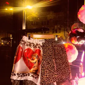 Cupids Chokehold Boxers Cupid Cherub Satin Lounge Shorts | Valentine Leopard Patchwork Boxer Shorts | Handmade Statement Lounge Wear