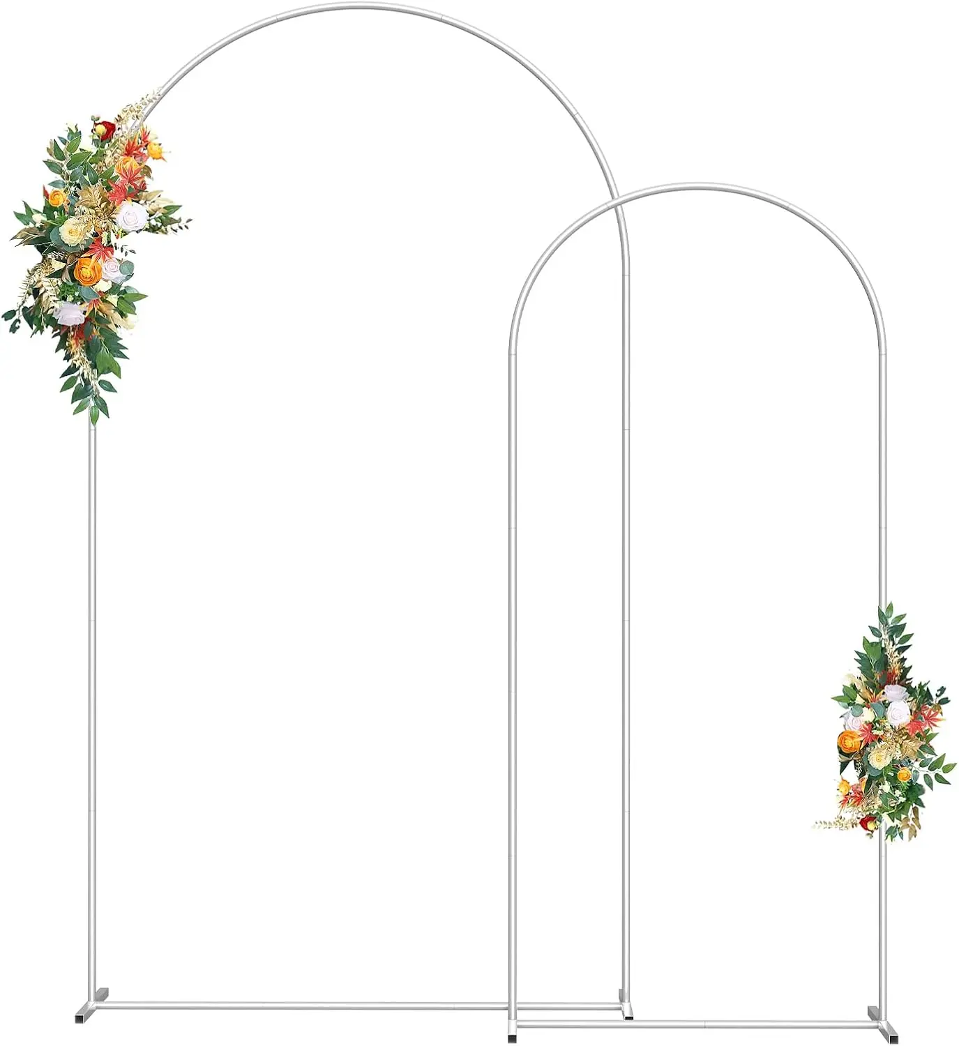 White Metal Wedding Arch Backdrop Stand Set of 2 (7.3FT & 6FT) - Garden Arbor for Wedding Ceremony, Baby Shower, Indoor Outdoor Floral Balloon Decor