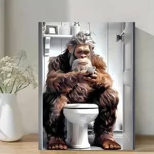 A Wrapped Solid Wood Frame, Exquisite Poster, Funny Bigfoot in the Toilet, Bathroom Wall Art, Suitable for Bigfoot Enthusiasts' Art Mural, Modern Home Decor, Bedroom, Office, Living Room, Cafe, Bar Wall Decoration