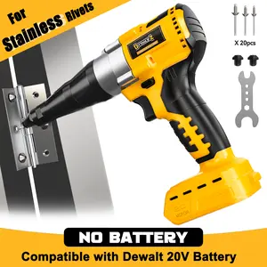 Cordless Electric Rivet Gun Compatible with Dewalt 20V Battery (NO Battery!!), Stainless Rivets: 3 Sizes(1/8",5/32",3/16") & Nose Pieces, LED Light,Rivet Nut Tool