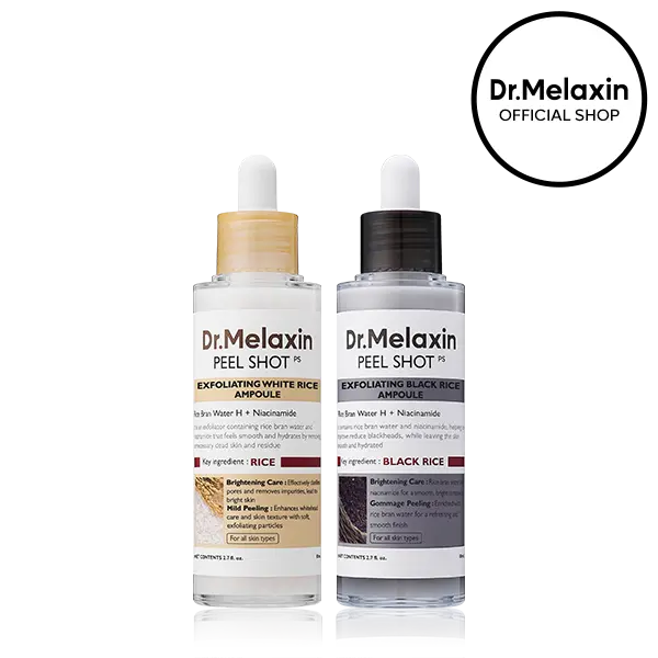 [Dr.Melaxin Official] Peel Shot Glow Rice Ampoule Duo - Peel Shot Gentle Exfoliator for Glowing, Smooth Skin | Blackhead Whitehead Care