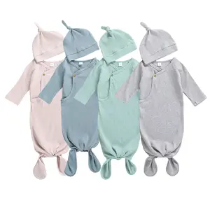 Baby Girl Boy Coming Home Knotted Gown Unisex Newborn Infant Sleep Onesie Outfit Cute Baby Winter Pajamas