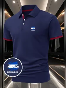 Honduras National Flag Print Men's Polo Shirt - Stylish & Versatile, Athletic Letter Print, Comfortable & Breathable Fabric, Ideal for Summer Outdoor Sports & Daily Wear, New Style Casual Sports Collared Shirt