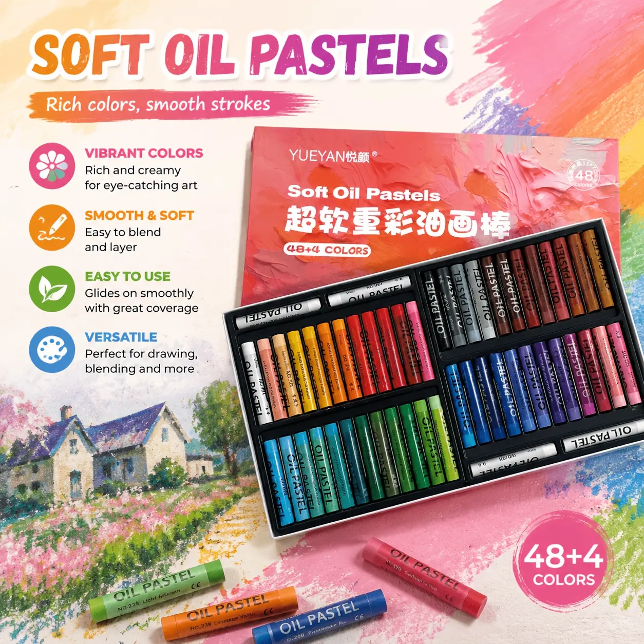 Ultra Soft Oil Pastels Set - Creamy, Blendable Heavy-Pigments Stick Form Art Crafts Supplies for Back to School, Halloween Gifting (Educational Toys & Hobbies)