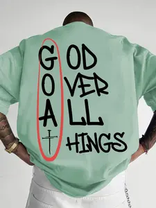 Men's "God Over All Things" Christian Graphic Print T-Shirt, Menswear Streetwear Faith-Inspired Casual Tee, Loose Fit #GodOverAllTee #ChristianStreetwear #FaithPrintTee #CasualEssentials #TikTokMadeMeBuyIt