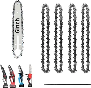 6 Inch Chainsaw Chain and Guide Bar, Replacement Chain  Bar and Chains for 6 inch Mini Cordless Electric Portable Handheld Chainsaw for   (4 Chains + Guides Bar + File)