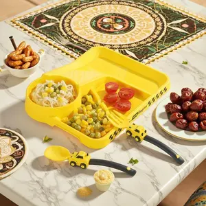 3-Piece Colorful Car Themed Toddler Kids Utensils Set, Fork Spoon Plate for Self Feeding Baby Led Weaning, Easy Hold Dinnerware Birthday Gift Multicolor Fun Eating Experience