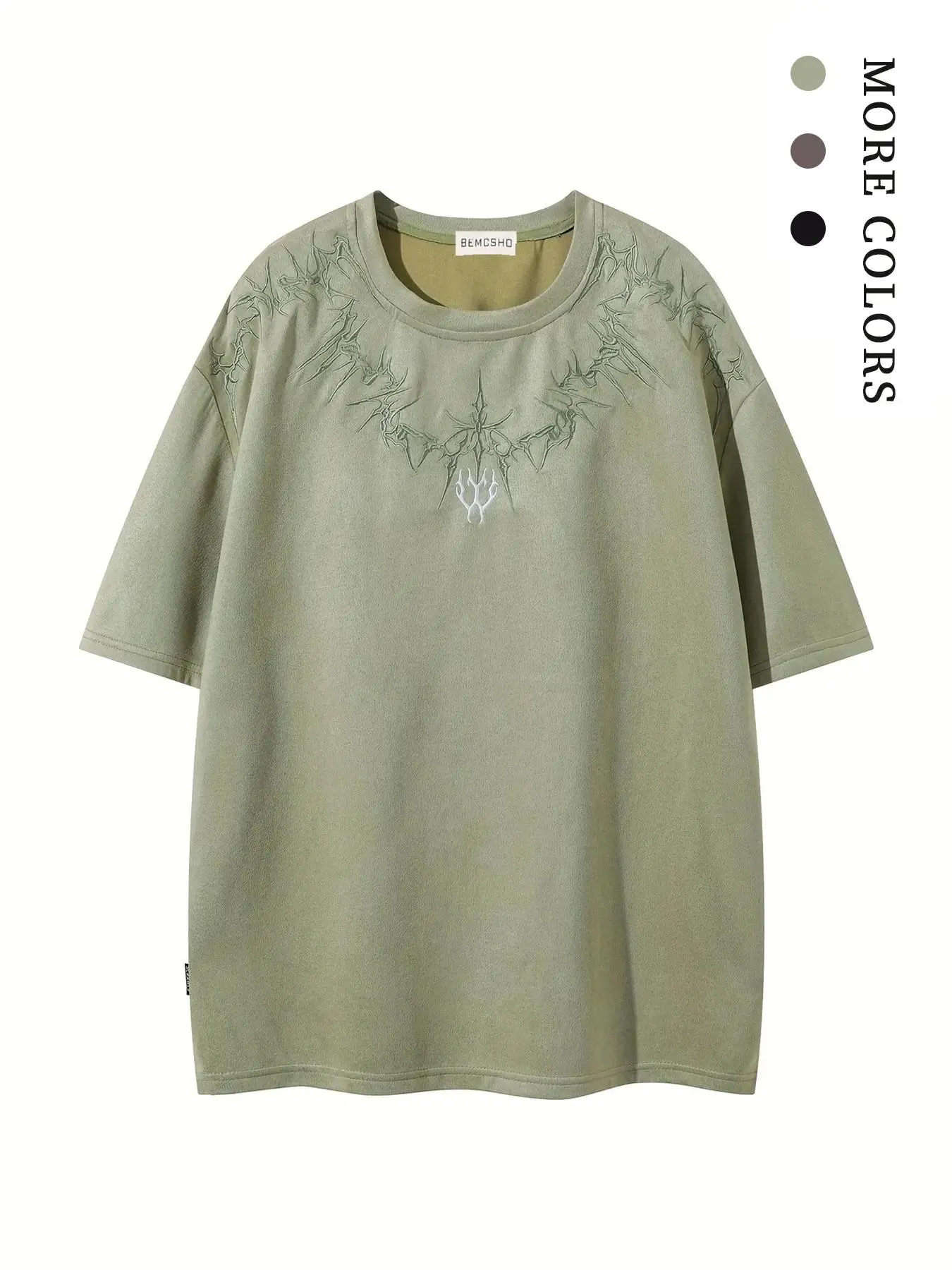 Men's Graphic Embroidery Drop Shoulder Crewneck Tee, Loose Casual Streetwear Short Sleeve Round Neck T-Shirt for Summer, Fashion Men's Top for Daily Wear