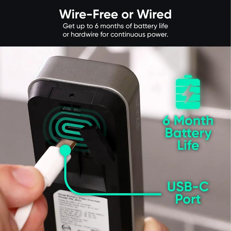 Wyze Battery Video Doorbell — Battery + Wireless Smart Ring Doorbell Camera, Head-to-Toe View, 1536p HD+ Quality, 2-Way Talk, Color Night Vision