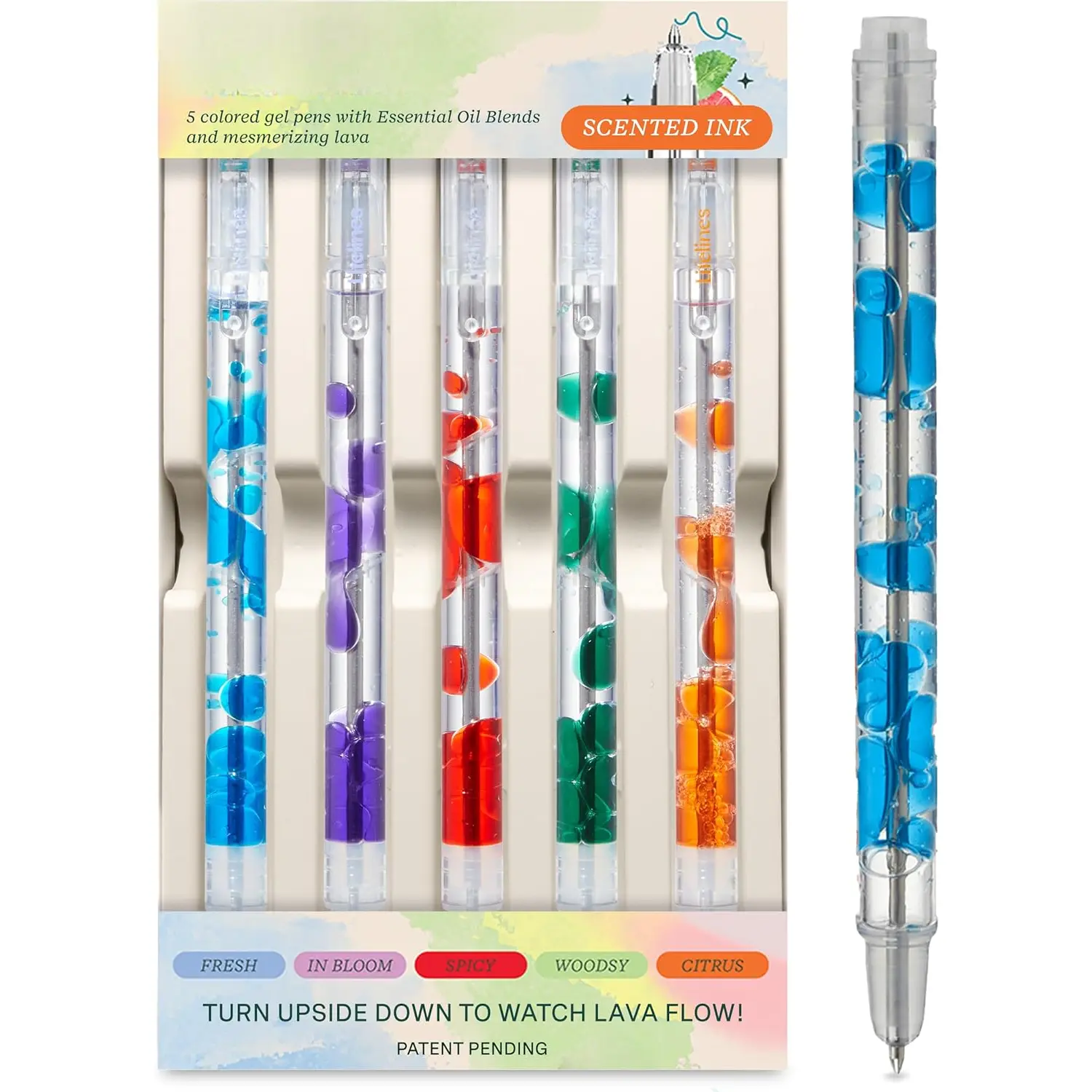 Scented Lava Gel Pen Set, 5-Pack (Multi-Color) - 0.5mm Colored Gel Pens Infused with Scented Essential Oil Blends & Mesmerizing Lava - School Supplies for College  & Adults