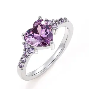 Fashion High-Grade Elegant Heart Ring – Purple Zirconia Ring, Stylish Jewelry for Women, Perfect Holiday and Anniversary Gift, Charming Ladies Ring