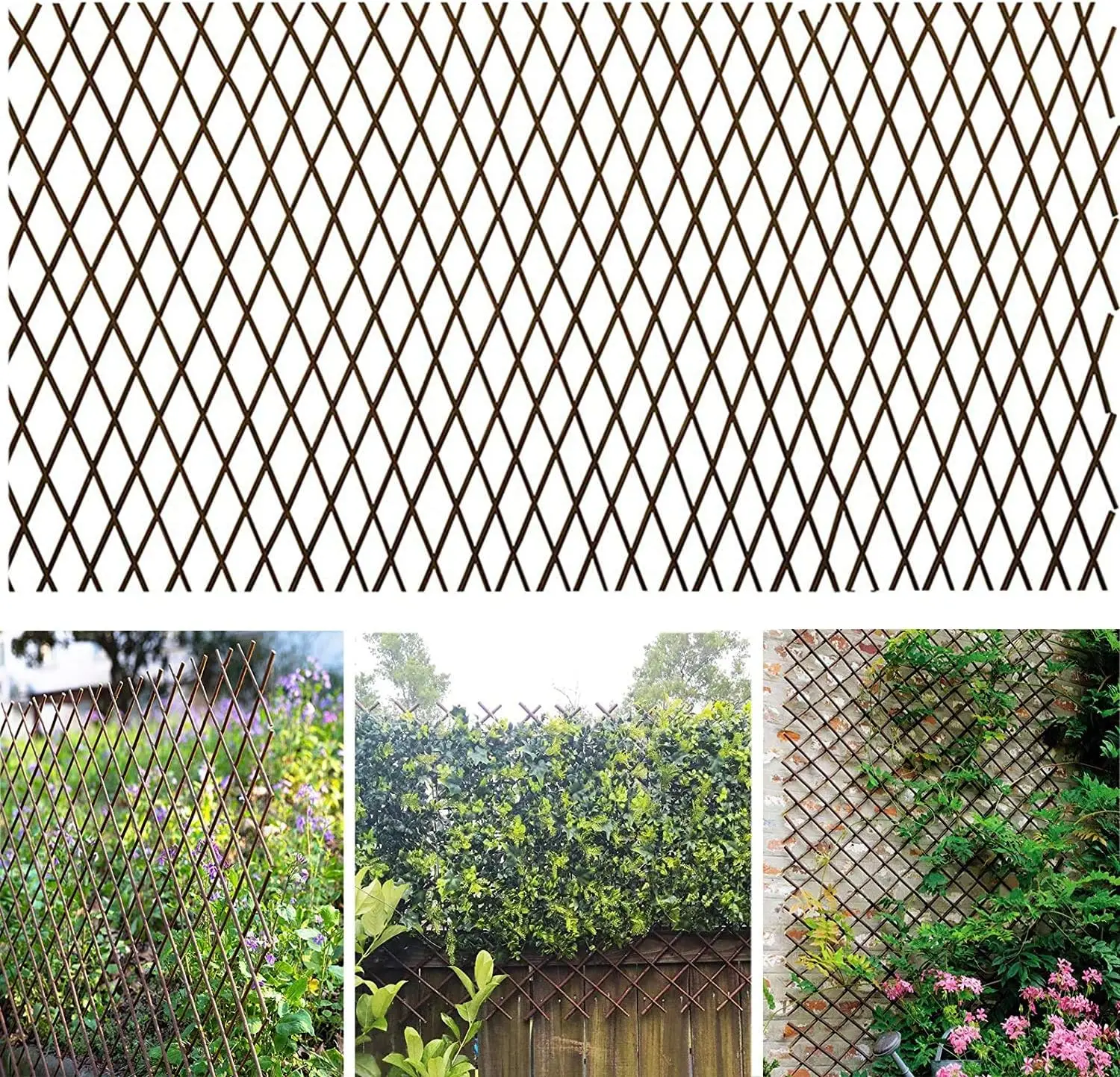 Nature Willow Trellis Expandable  Support  Climbing Lattices Trellis Willow Expandable Trellis Fence for Climbing  Support 36x92 Inch,Double Panel (4, Willow Wicker Fence)