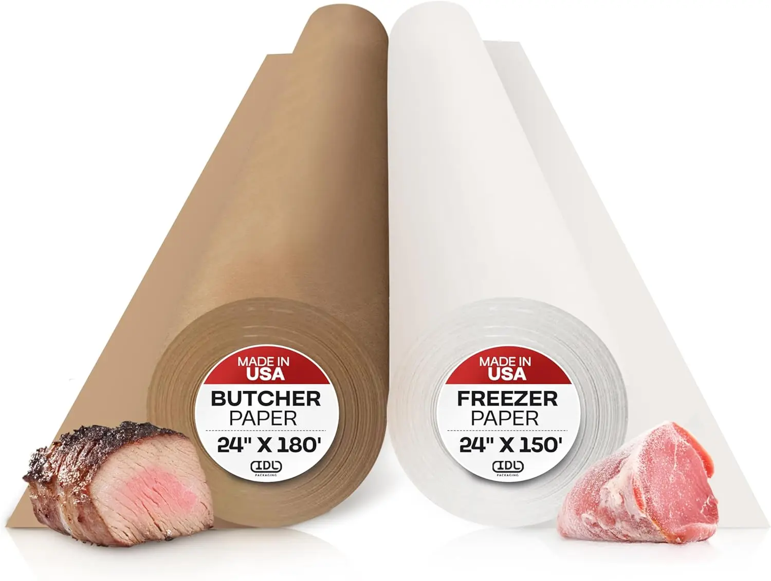 Set of 24" Wide Butcher and Freezer Paper - USA-Made Natural Butcher & Freezer Paper Rolls for Wrapping Meat, Fish, and Other Foods - for the Needs of Home Cooks & Professionals Alike by IDL Packaging