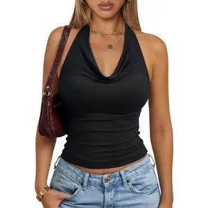 Halter Tops for Women Going Out Summer 2026 Fashion Cowl Neck Backless Top Sexy Cute Y2K Basic Vacation Clothes