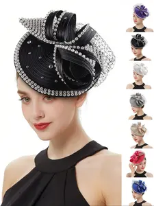 1pcs Fascinators Elegant Rhinestone Bridal Wedding Fascinators Hat Tea Party and Cocktail Hat for Women, Vintage Style