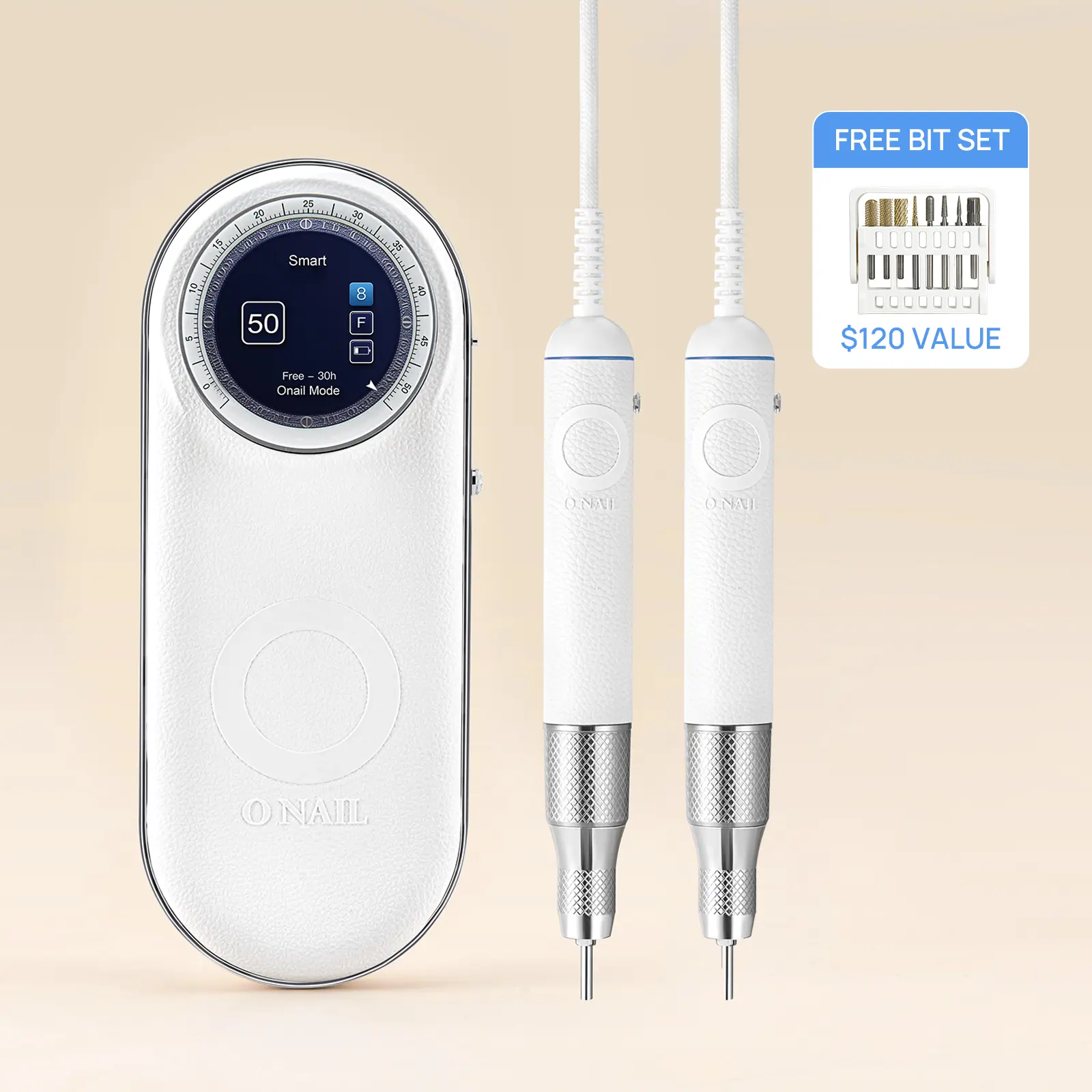 Onail Pro Max Nail Drill - Salon Nail Care Equipment with 3mm Precision Shank, 50,000 rpm, Automatic Stop Function for Gel Removal, 20,000 Rpm Noise Reduction