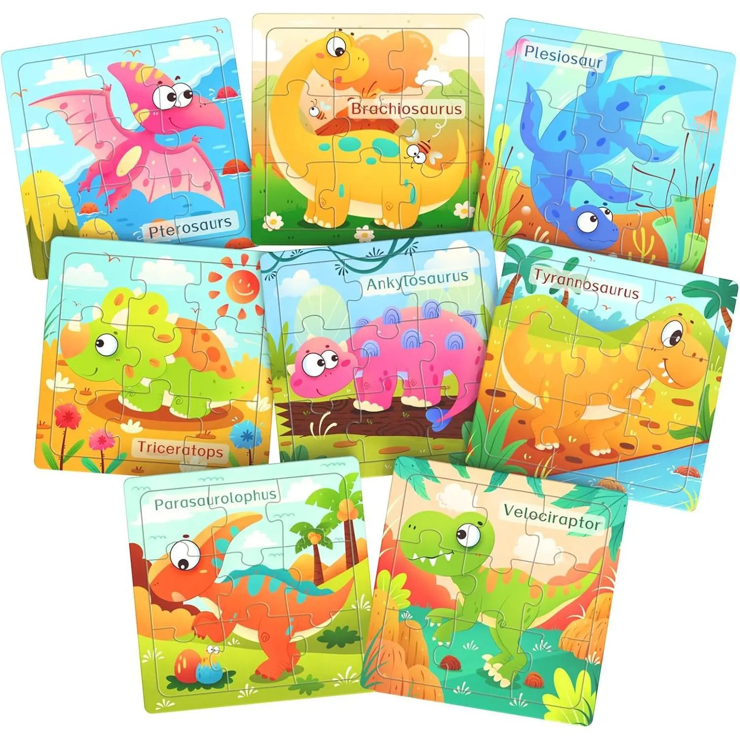 SQ-JP002 Wooden Puzzles for Toddlers, 8 Pack Dinosaur Jigsaw Puzzles for Kids3-5, 9 Pieces Preschool Learning Activities, Learning & Educational Puzzles, Gift for Boys, Girls